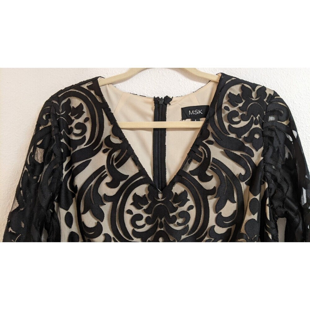 MSK Women's Black Lace Bell Sleeve V-Neck Fully Lined Party Occasion Dress 8 - Picture 3 of 10